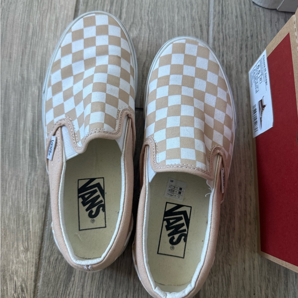 Women’s Slip-On Checkerboard Sneakers - Beige and White